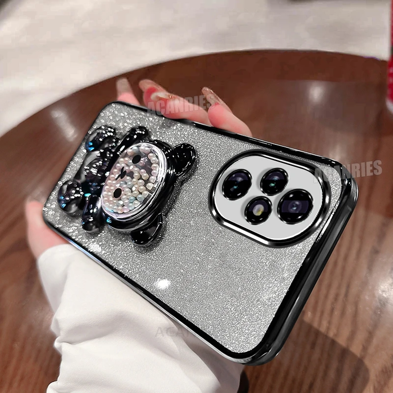 Cute Bear Holder Plating Silicone Shockproof Stand Case