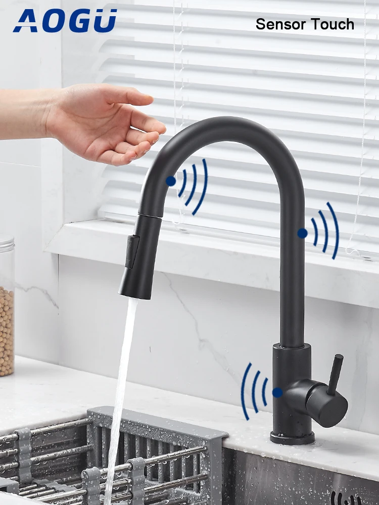 TouchSensorKitchenFaucetPullOutSprayerSmartKitchenTapDeck