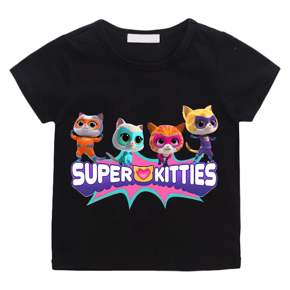 SuperKitties Summer 100% Cotton T-shirt Boy Cartoon Pride Tshirt Short Tops Y2k One Piece Print Anime Tees Kids Clothes Girls 4
