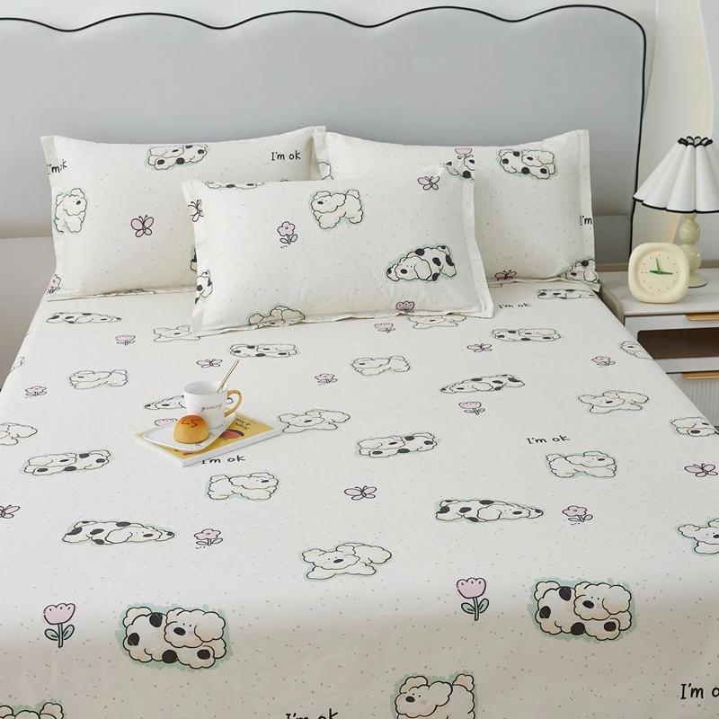 Bed Sheet 100% Cotton Cartoon Animals Dog Cat Printed Double Top King Sheets for Girls Boys Kids Single Queen King Size Bed Line 3