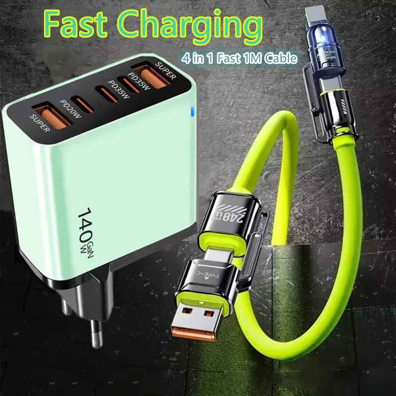 4-in-1 Type C Cable USB C PD Fast Charger 5 Ports Quick Charge Phone Adapter For iPhone Samsung Xiaomi Huawei OPPO Wall Charger 1 4-in-1 Type C Cable USB C PD Fast Charger 5 Ports Quick Charge Phone Adapter For iPhone Samsung Xiaomi Huawei OPPO Wall Charger 1