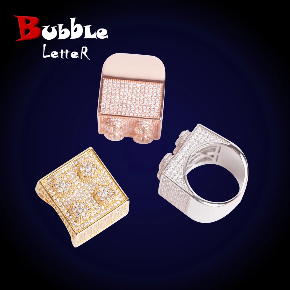 Cubic Zircon Block Ring Hip Hop Rings Men Iced Cubic Zircon Jewelry Cubic zircon block ring hip hop rings men iced cubic zircon jewelry