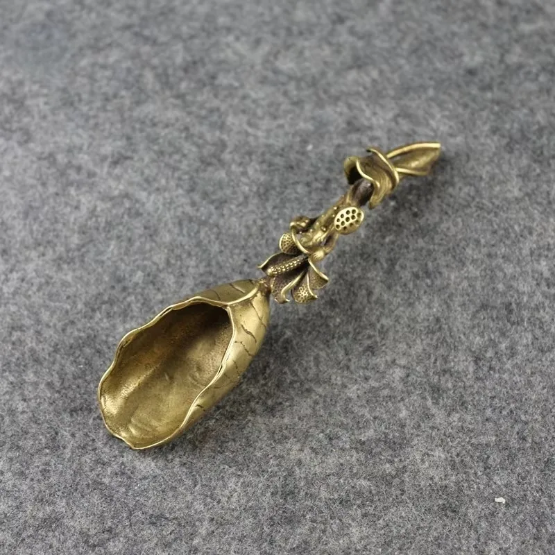 Creative Tea Scoops Shovel Brass Copper Lotus Root Bamboo Tableware Coffee Spoon Pet Ceremony Ice Cream