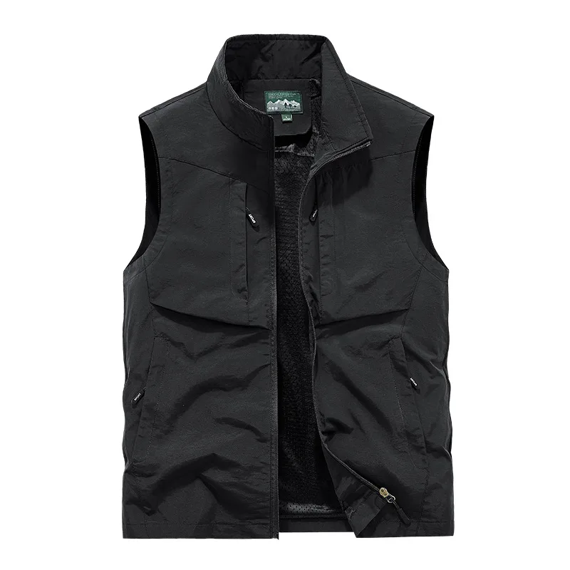 Summer Vest Men's Leather Multi-pocket Sleeveless Jacket Work Wear Mesh Camping Clothing Free Shipping Hunting Tactical Coat 8XL