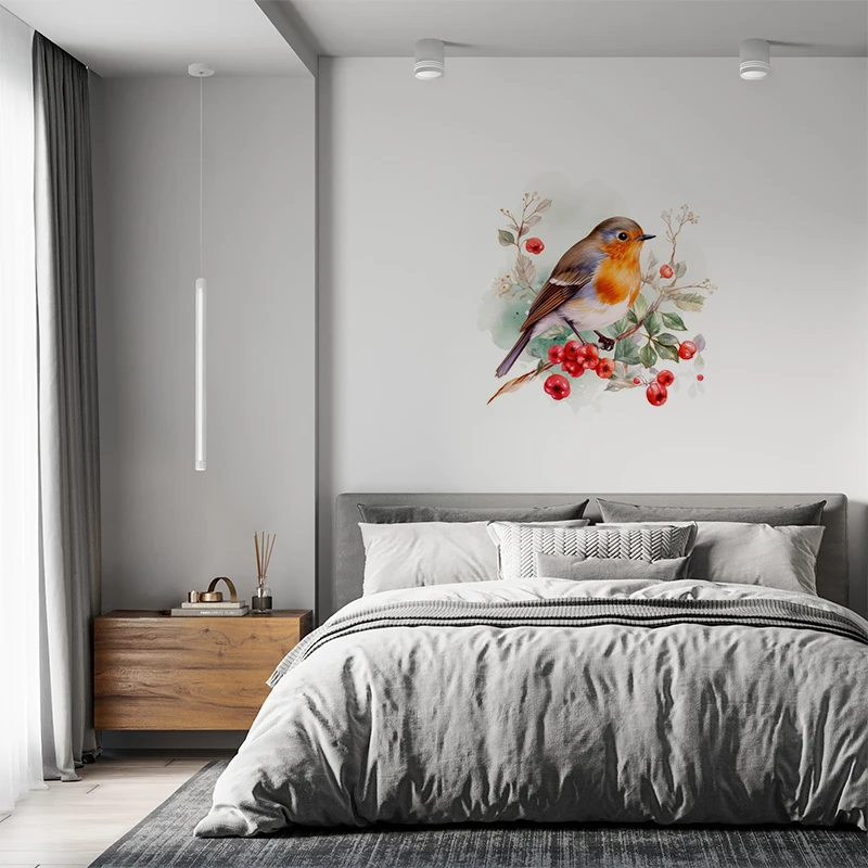 T768#Robin Bird Wall Sticker Kids Room Background Home Decoration Mural Living Room Wallpaper Funny Decal