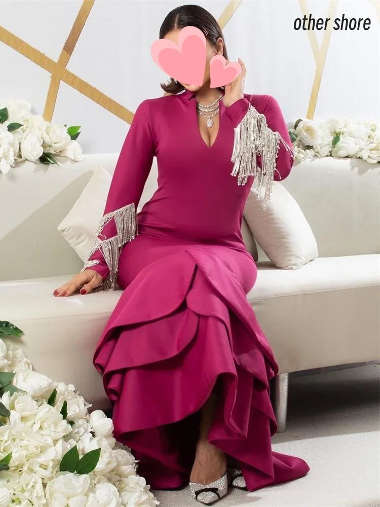 

Other Shore Elegant Vintage Sweet Red Mermaid Beading Crystal V-Neck Customize Formal Occasion Prom Dress Evening Party Gowns