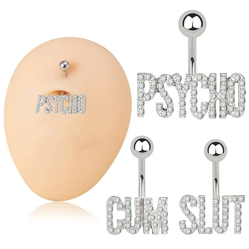 SurgicalSteelFullGemBellyButtonRingLetterSexyCrystalOmbligo