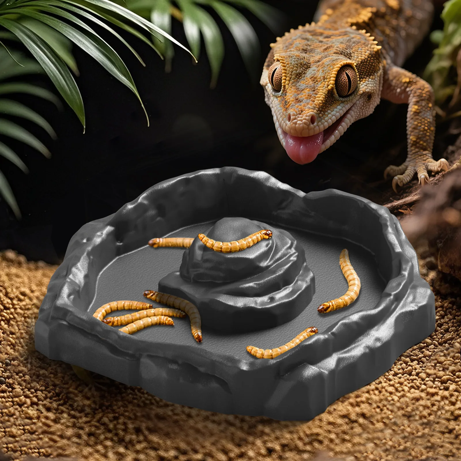 Island style reptile feeding basin, frog bathing basin, suitable for lizards, geckos, snakes, turtles, frogs Island style reptile feeding basin, frog bathing basin, suitable for lizards, geckos, snakes, turtles, frogs