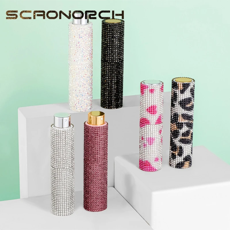 Luxury 10ml Perfume Spray Bottle Bling Rhinestones Refillable Perfume Atomizer Empty Bottle Travel Cosmetic Essential Container