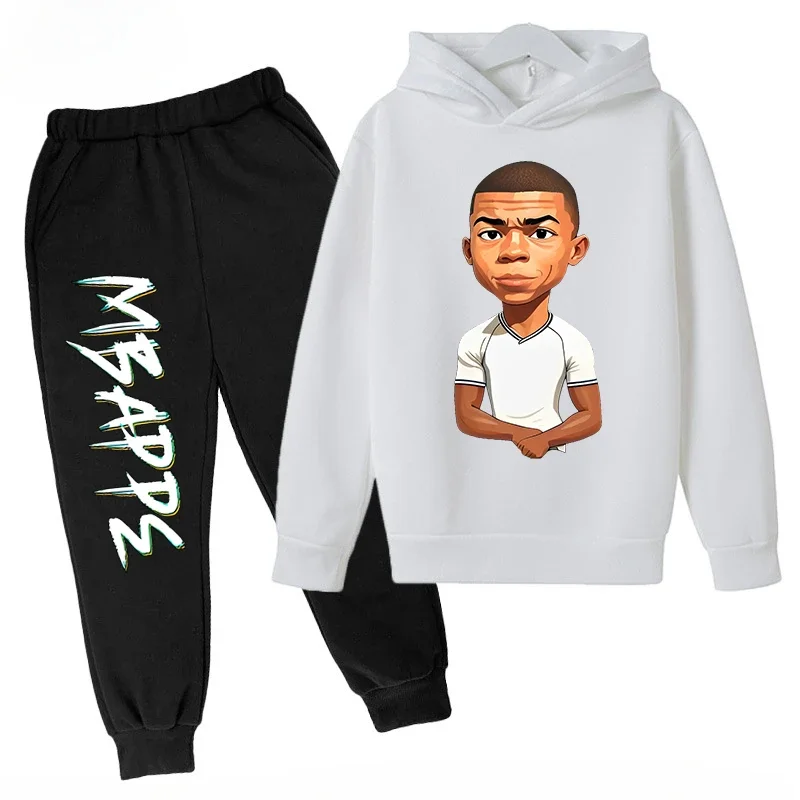 thumbnail image 1 of Conjunto de sudadera y pantalones con estampado de Mbappé para niños, primavera y otoño, ropa deportiva de 2 piezas para niños y niñas, ropa para niños, 1 of 5