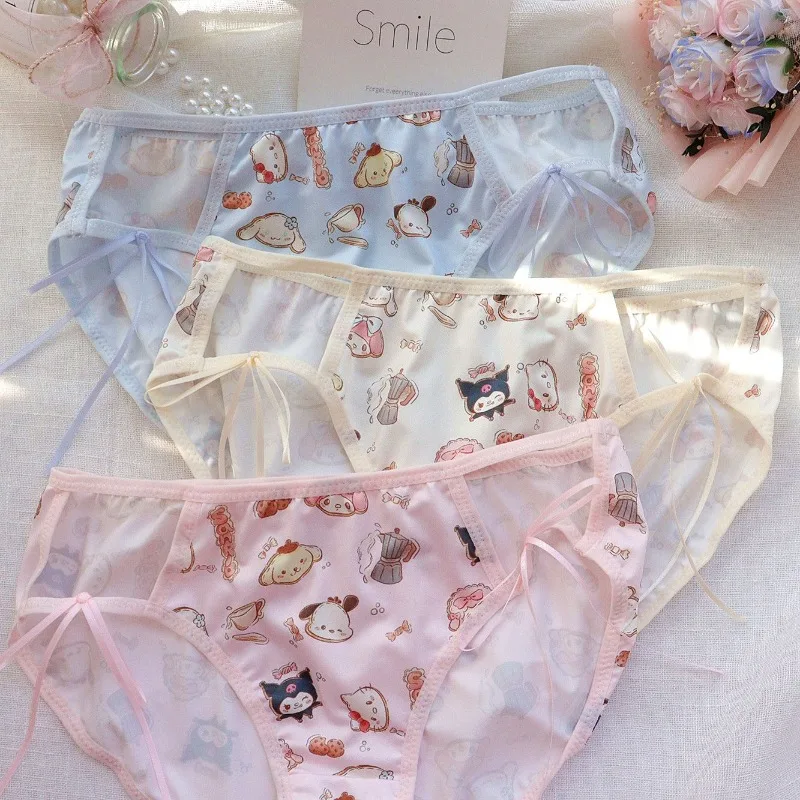 

Kawaii Hello Kitty Underwear Anime Sanrio Family Cute Girl Sweet Low Waist Hollow Breathable Traceless Student Cartoon Briefs