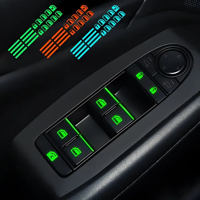 Luminous Car Window Button Sticker Door Window Lifter Switch Night Fluorescent Decals Car Interior Decoration Auto Accessories 1