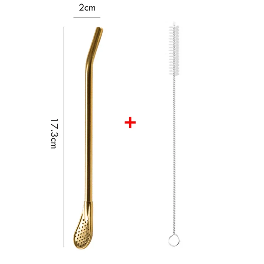 304 Stainless Steel Drinking Straw Spoon Tea Filter Tea Straws Gourd Washable Tools Kitchen Bar Kitchen Spoon Brush