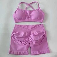 2 Pieces Set For Woman Clothes Seamless Scrunch Yoga Shorts Set Backless ktp Sports Bra Fitness Workout Top Gym Set Outfits - Image 6