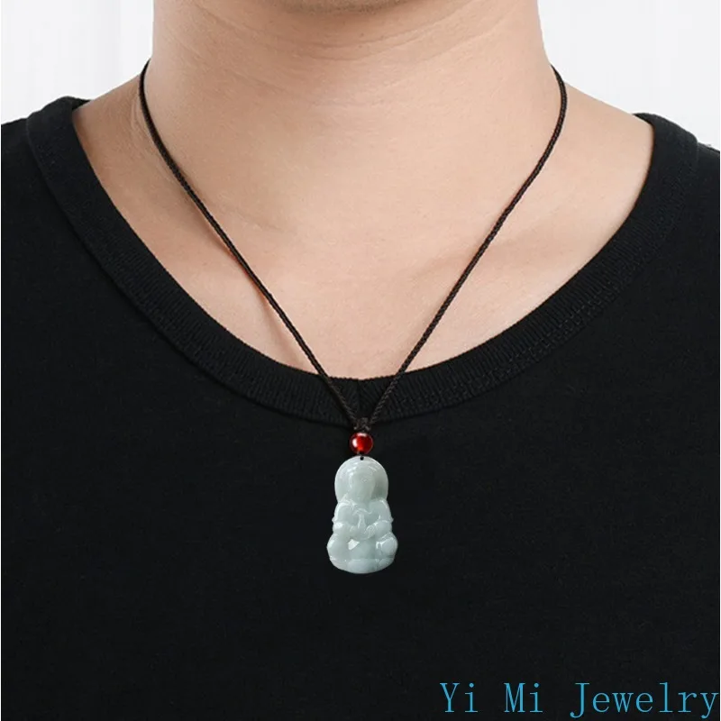 Natural Myanmar A-grade Jade Pendant Avalokitesvara Buddha Statue Pendant Jewelry Men's and Women's Jade