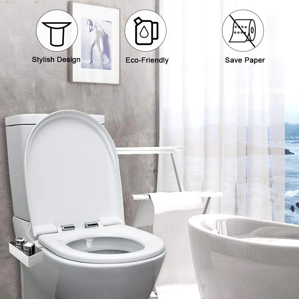 Ultra Slim Non-Electric Bidet-Self Cleaning Dual Nozzle Frontal and Rear Wash Toilet Seat Attachment Ass Sprayer