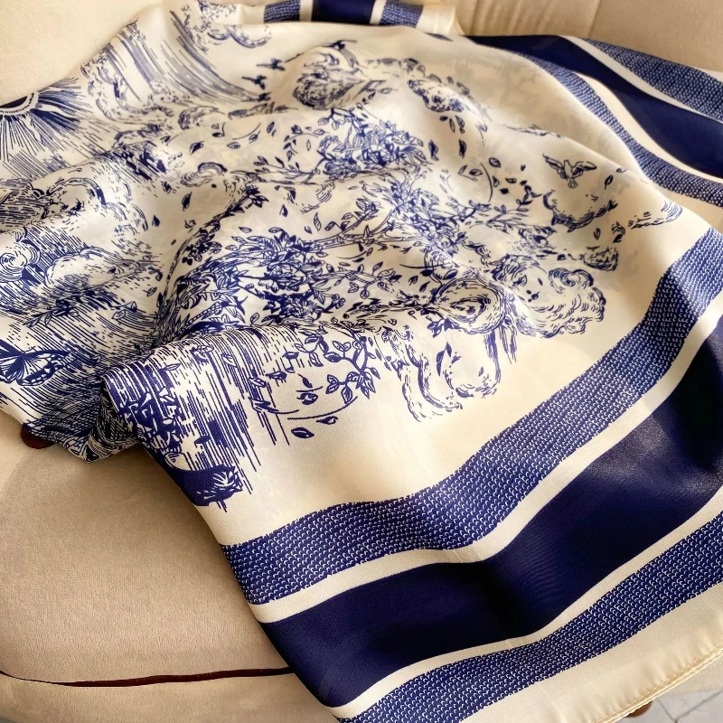 ODAWA Sciarpa Quadrata In Raso Con Fiori Tropicali – Donna, Scialle E Foulard Per Capelli 61 Cm