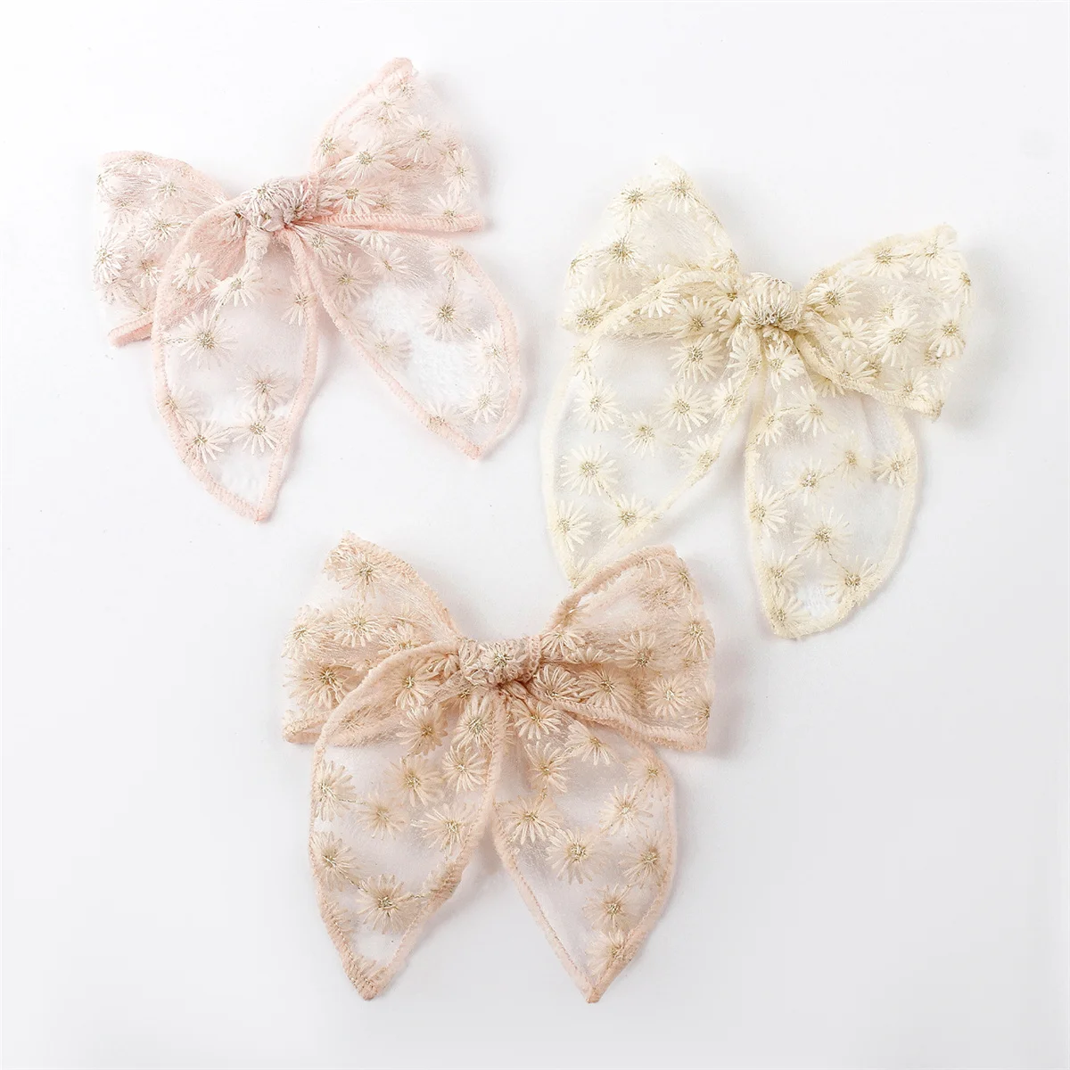 Hair Accessories 3pcs Kids Flower Embroidery Lace Bow Hair Clips Solid Color Elegant Ponytail Decor For Girls hair accessories