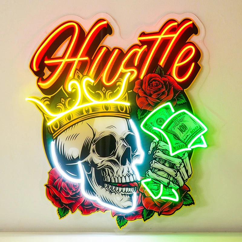 

Rich Skull LED Neon Sign Light Pop Art Personalized Custom Neon Signs Gaming Room Bedroom Neon Bar Party Wall Decor Lights Lamp