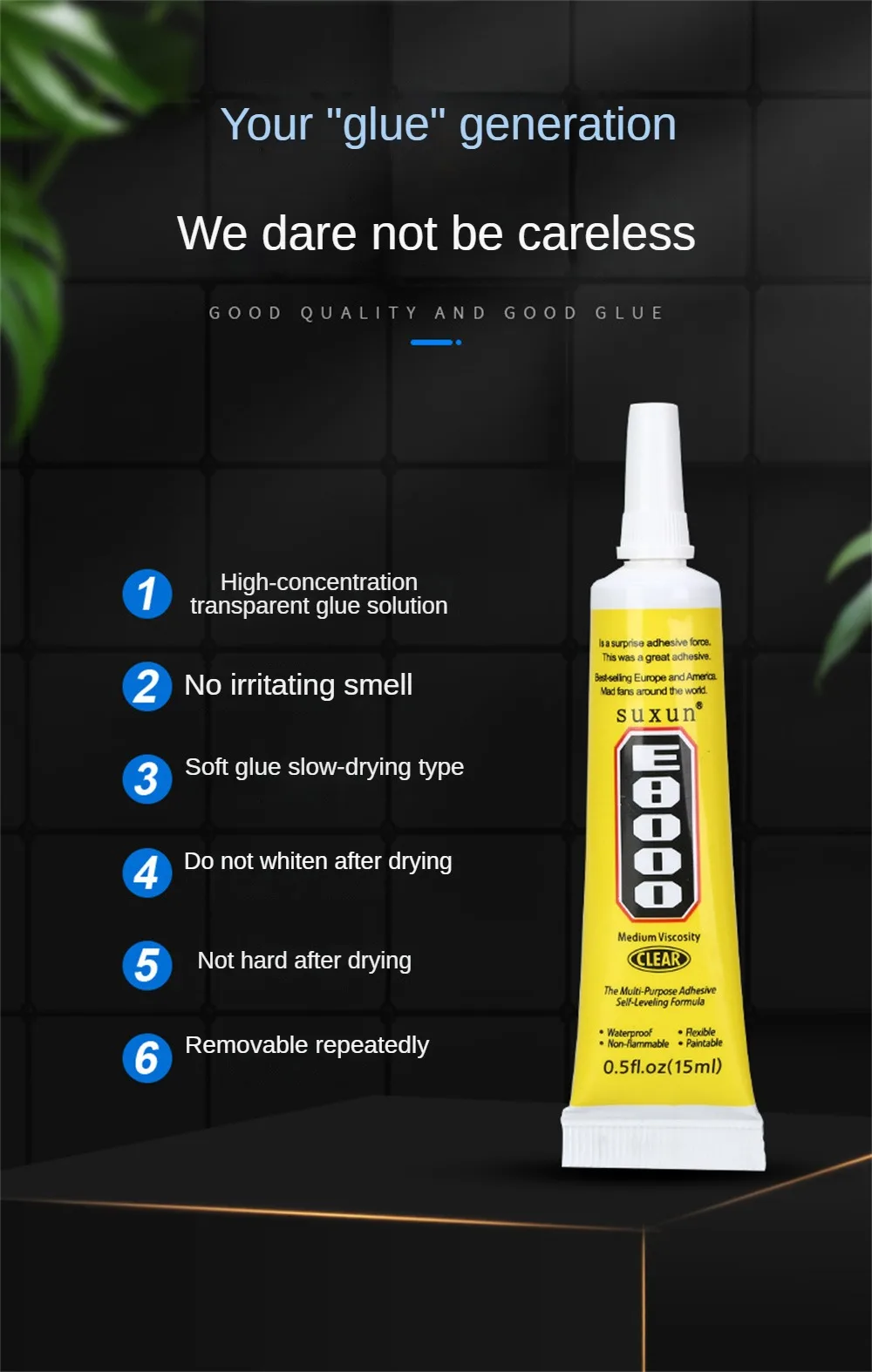 Description Picture 6 of itemE8000 Glues Multipurpose Adhesives Super Glues For DIY Crafts Glass Phone Case Metal Fabric Diamond Jewelry Repair Glues