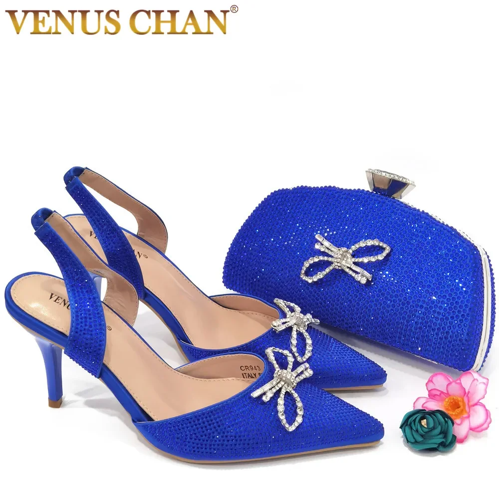 

Latest 2024 High-Heeled Spring Autumn High Quality African Matching Shoes and Bag Set in Blue for Evening Party
