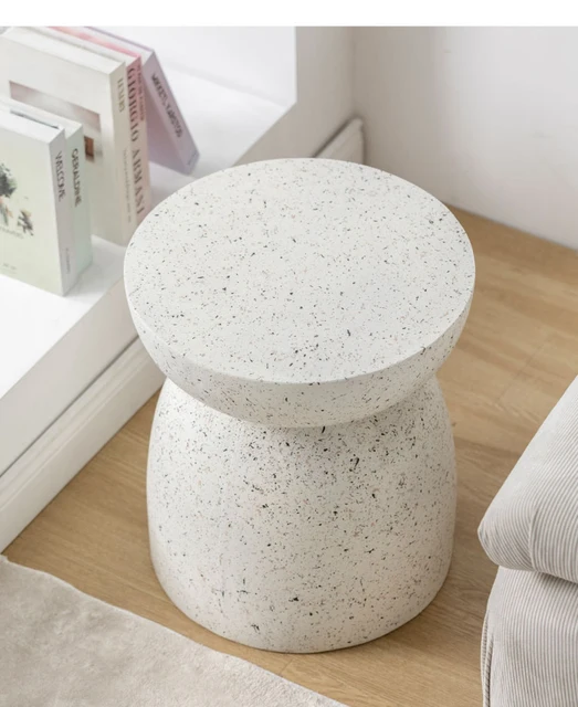 Pedestal Round White Textured Side Table, 52 OFF