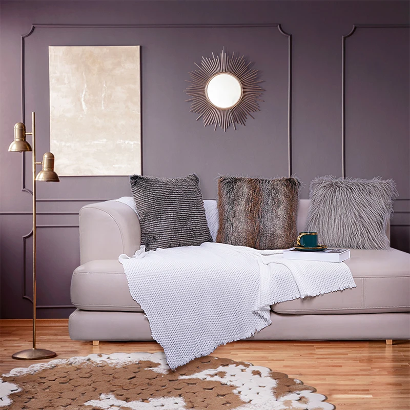 Description Picture 2 of itemLuxury Faux Fur Sofa Cushion Cover For Living Bed Room Chairs Brown Plush Soft Pillowcase For Decoration 45*45CM Home Decor