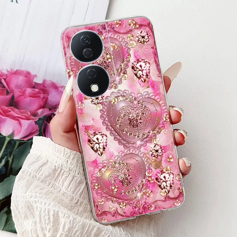 Colorful Flower Clear Silicone Phone Case for Honor X7b and Honor 90