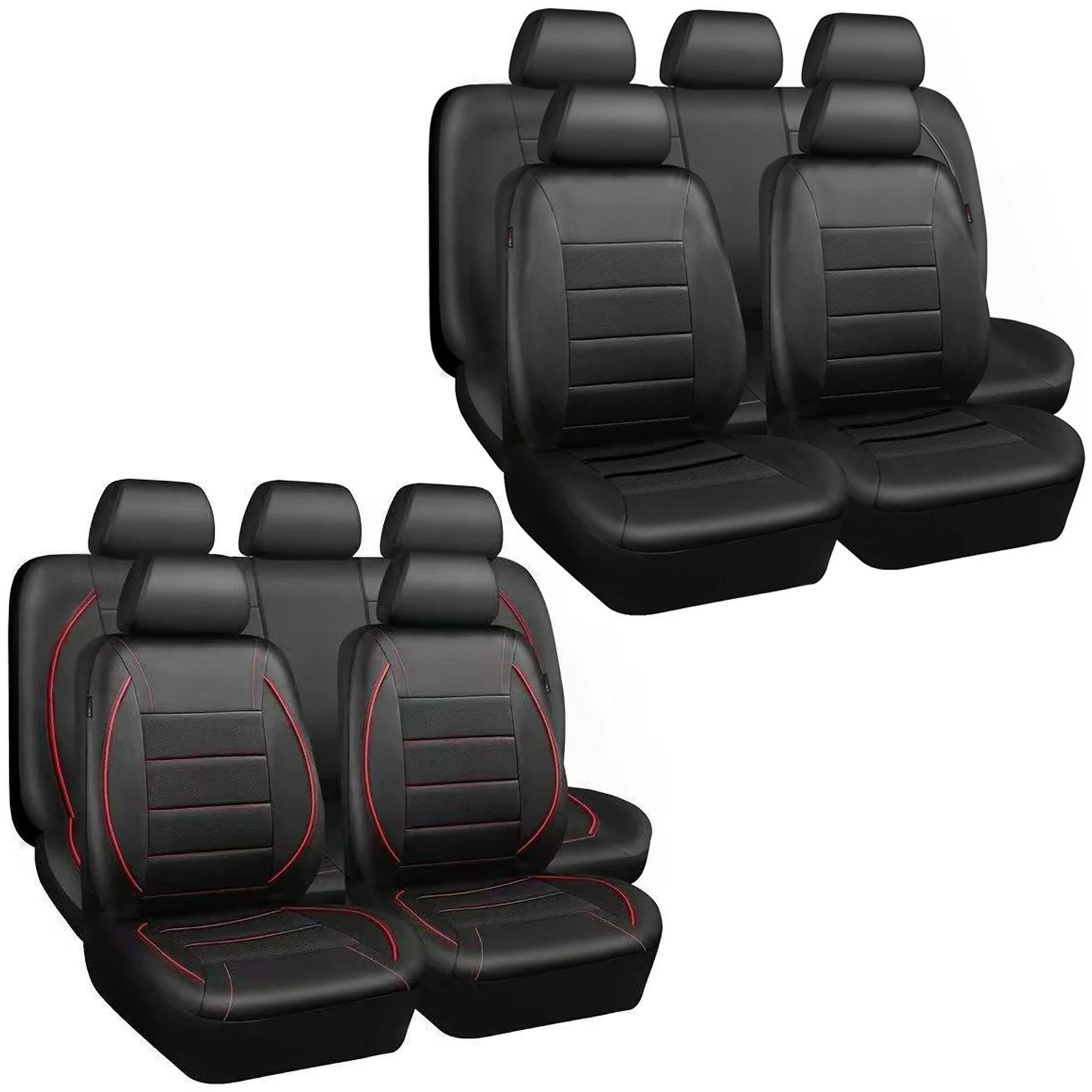 Universal Car Seat Covers, 9PCS PU Leather Front and Rear Seat Protectors, Full Set Auto Seat Covers, Front Seats Airbag Compati
