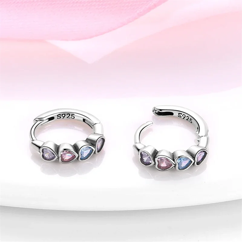 S925 Silver Colorful Geometric Heart-Shaped Hoop Earrings for Women Girls High-end Original Fine Jewelry Valentine's Day Gifts 3