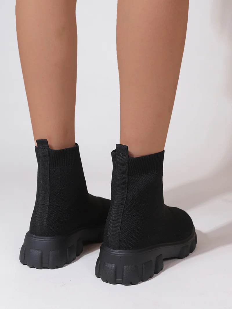 Brand Women Ankle Boots Lightweight Casual Shoes for Women Wedge Fashion Sock Boots Knitting Winter Medium Tube Platform Boot
