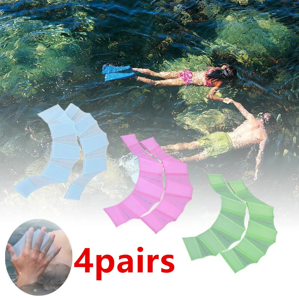 

4Pair Unisex Frog Type Silicone Girdles Swimming Hand Fins Flippers Palm Finger Webbed Gloves Paddle Water Sports Adult Children