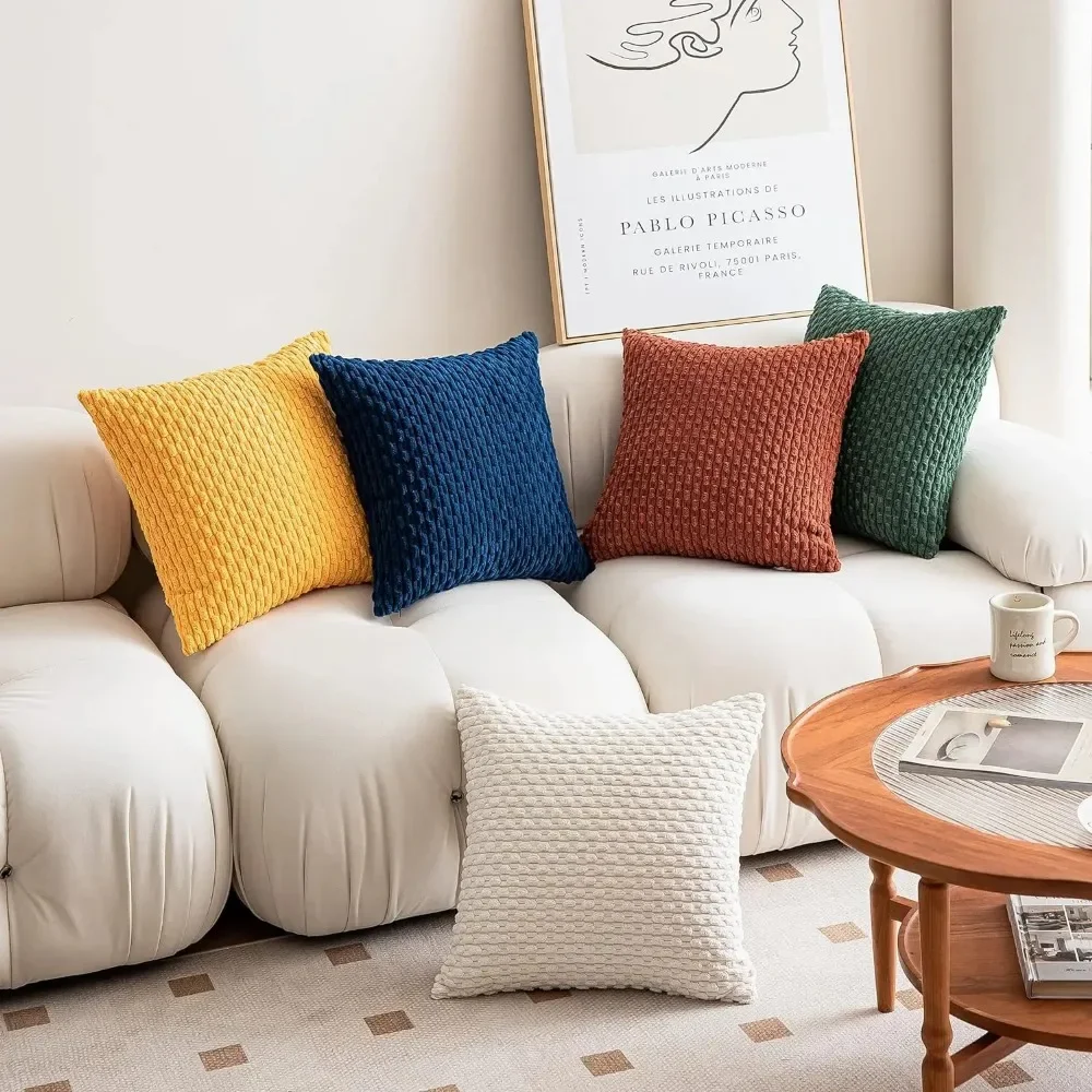 

1PC Striped Corduroy Fabric Solid Color Cushion Cover 30/40/45/50/55cm Sofa Bed Decoration Classic Simple Pillowcase