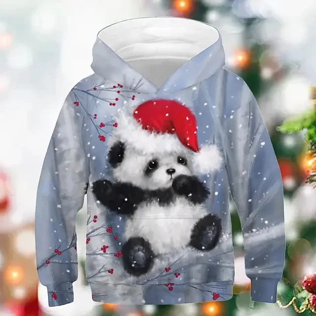 

2023 Autumn/Winter New Animal Panda Hoodie Christmas Hoodie 3D Printed Pullover Elk Long Sleeve Pocket Christmas Gift Hoodie