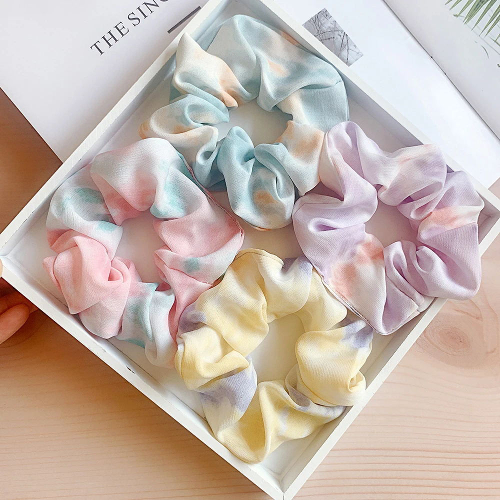 

Fashion Korean Girls Elastic Ponytail Holder Women Rubber Bands Hair Ropes Tie Dye Scrunchies Cloth