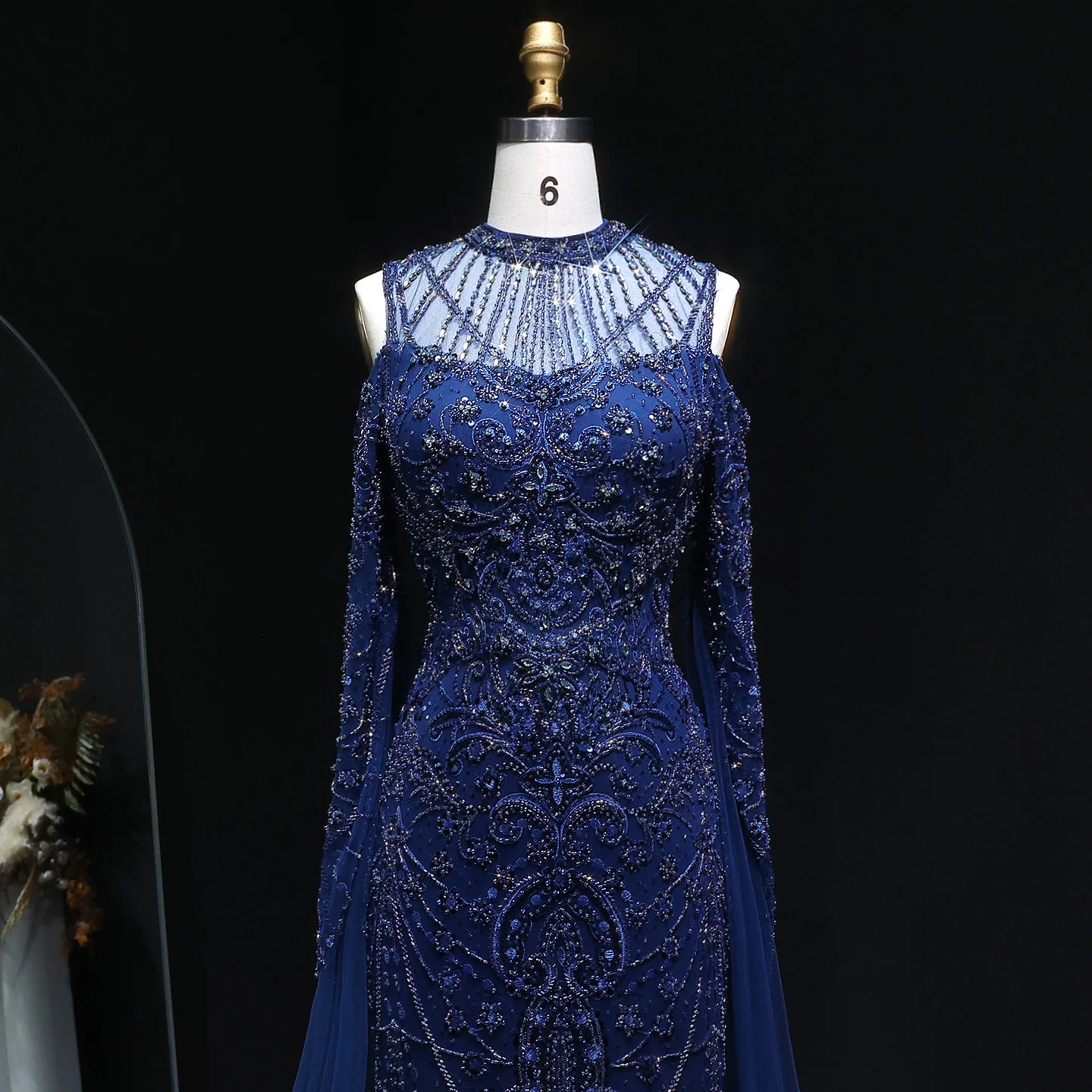 Sharon Said Navy Blue Luxury Mermaid Off Shoulder Evening Dress Long Sleeves  for Women Wedding Party Prom Gowns SS111 Customized - AliExpress 320