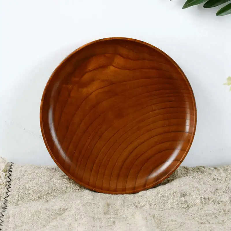 Wooden Plate Delicate Grain Strong And Durable Natural Wild Jujube Wood Round wooden tableware