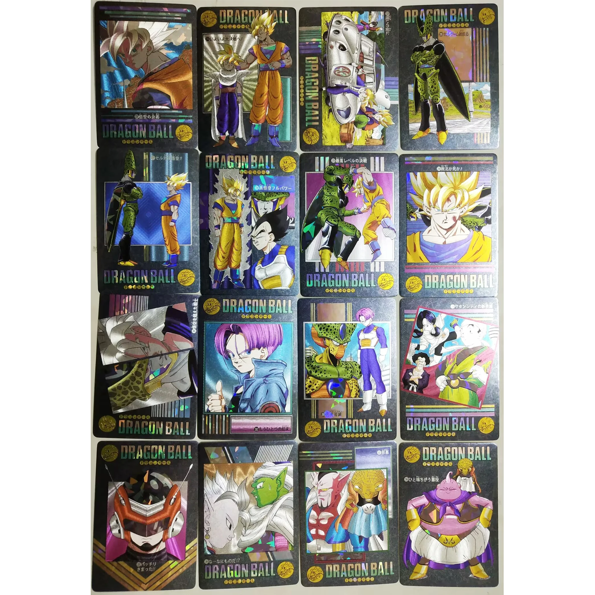 54+5Pcs/set Dragon Ball Z Super Saiyan Goku Gohan Trunks Majin Buu Cell Texture Flash Cards Classic Anime Collection Cards Toys