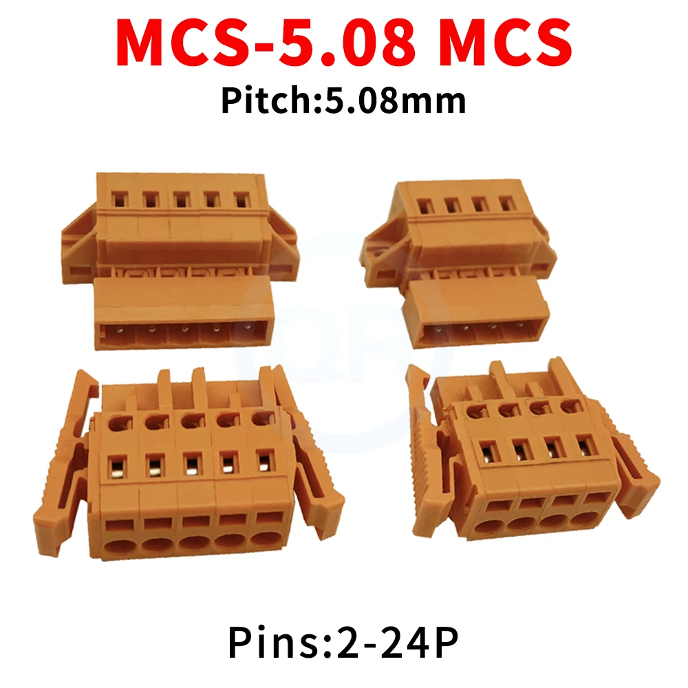 (5 Stück) MCS 5,08 mm schraubenloser Mehrzweck-Steckklemmenblock mit Federtyp und festem Schnapppaar Orange MCS-5.08 2-12Pin
