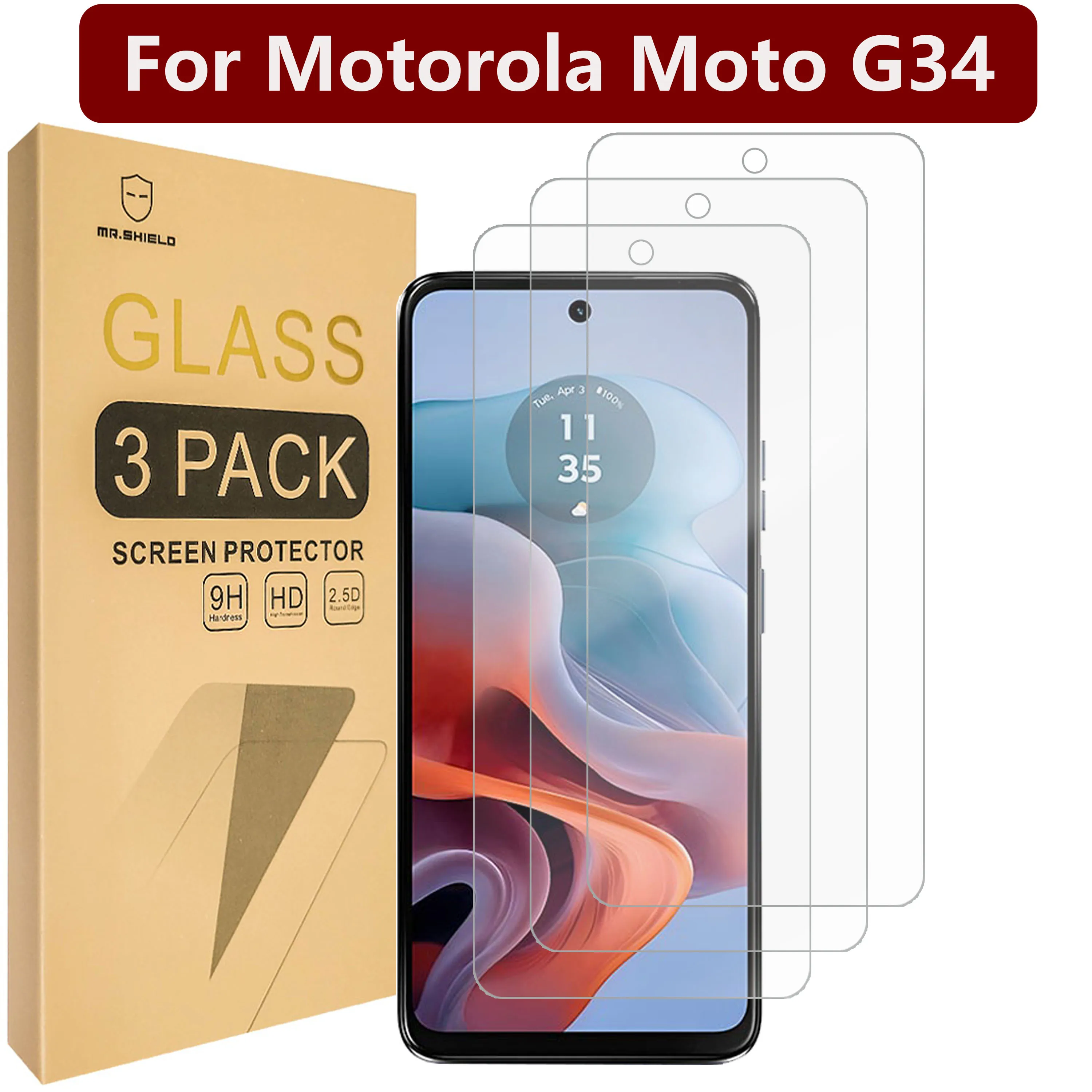 

Mr.Shield Screen Protector Compatible with Motorola Moto G34 [Tempered Glass] [3-PACK] [Japan Glass with 9H Hardness]