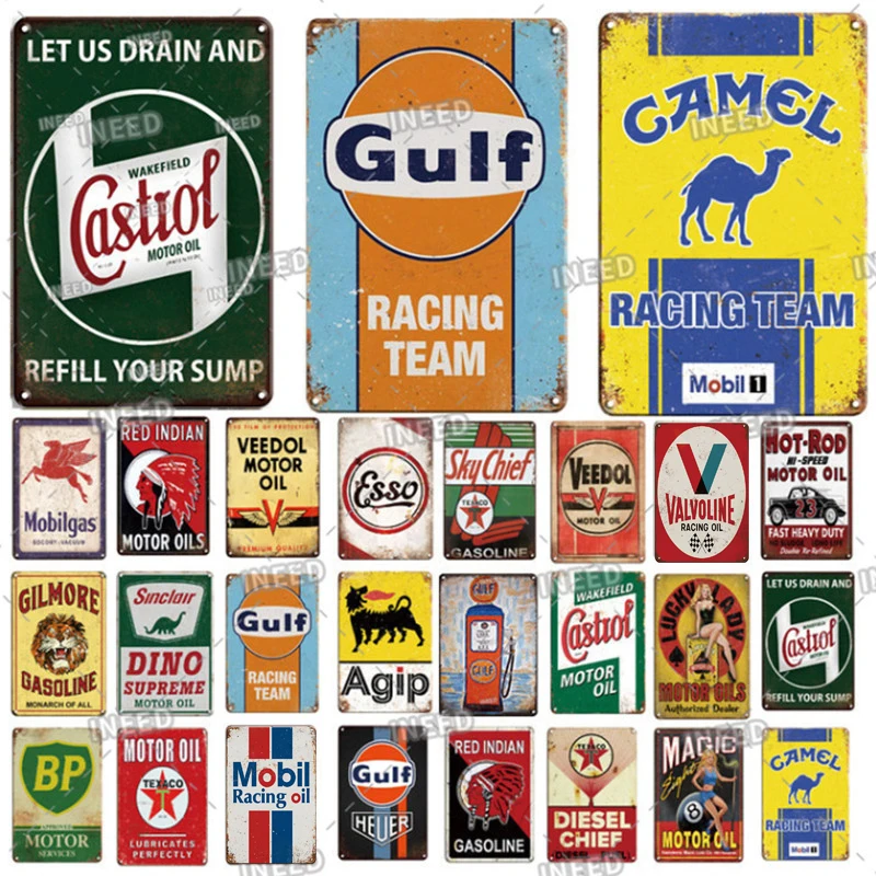 

INEED Decor Gas Oil Motor Metal Plaque Sign Tin Sign Vintage Metal Tin Plate for Bar Pub Gas Station Garage Man Cave Wall Decor