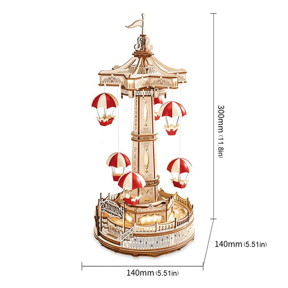 Robotime ROKR Parachute Tower DIY Music Box Moveable Magic Amusement Park For Kids Birthday Xmas Gifts 3D Wooden Puzzle 6