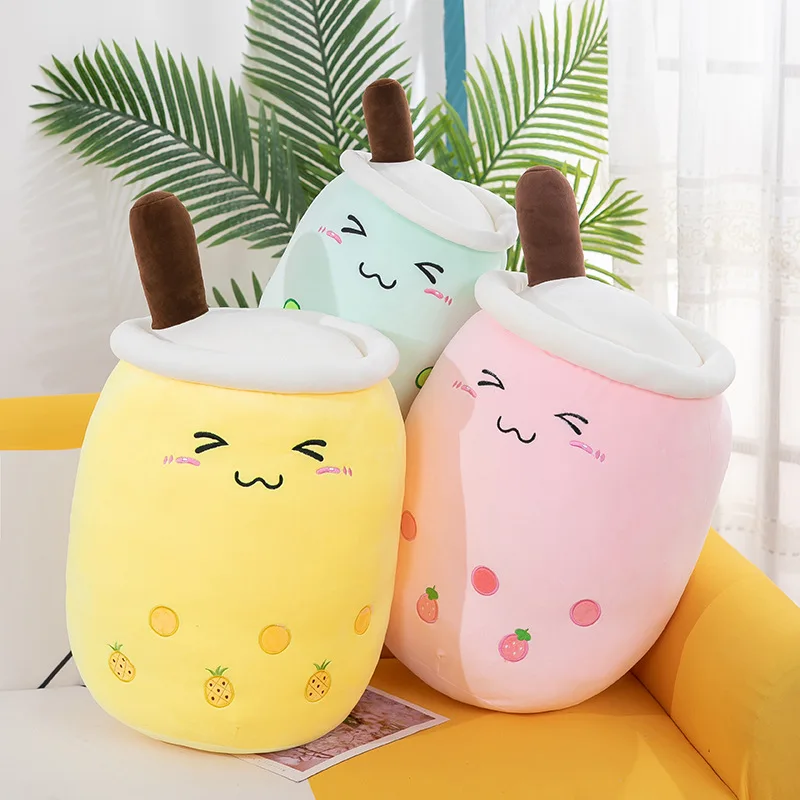 Kawaii Fruit Drink Plush Stuffed Soft Pink Strawberry Milk Tea Plush Boba Tea Cup Toy Bubble Tea Pillow Cushion Kids Gift 3