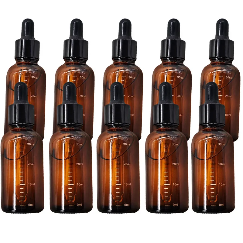 10pcs Dropper Bottles with Scale 5ml-50ml Reagent Drop Amber Glass Aromatherapy Liquid Pipette Bottle Refillable Bottles Travel micrometer diameter 26mm calibration scale board optical glass cross ruler net reticle vertical line horizontal ruler microscope