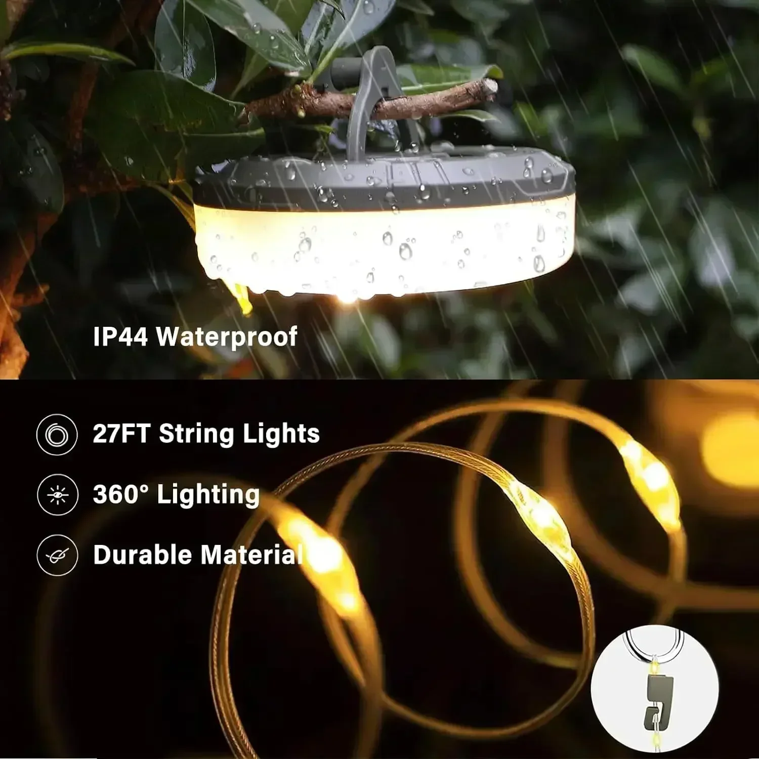 Outdoor Camping Light USB Rechargeable Waterproof Fair Light String Portable and Scalable Suspended Tent Atmosphere String