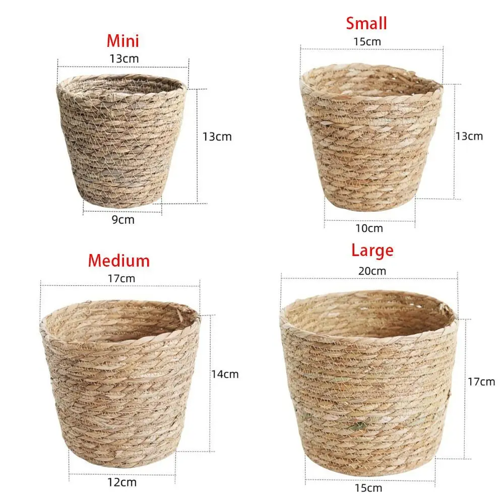 1Pcs Durable Flower Pot Basket Grass Woven Flowerpot Planter Basket Rattan Straw Woven Plant Flower Basket Furniture Decoration