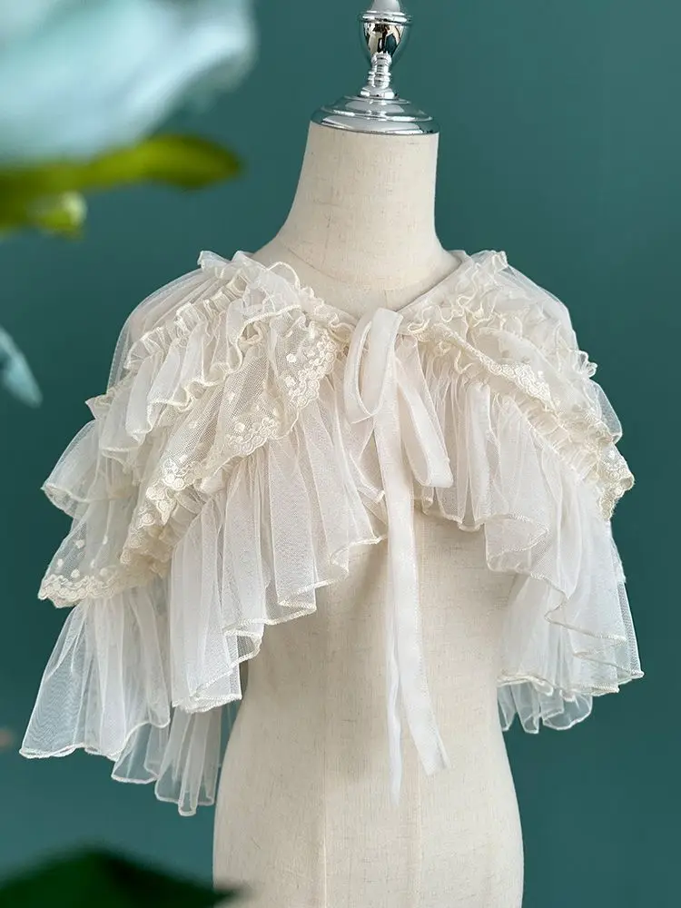 Lolita Kurze Schal Mantel Frauen Süße Kawaii Spitze Mesh Vorne Offen Poncho Gothic Mädchen Retro Nette Prinzessin Capes Oberbekleidung – Detail 29