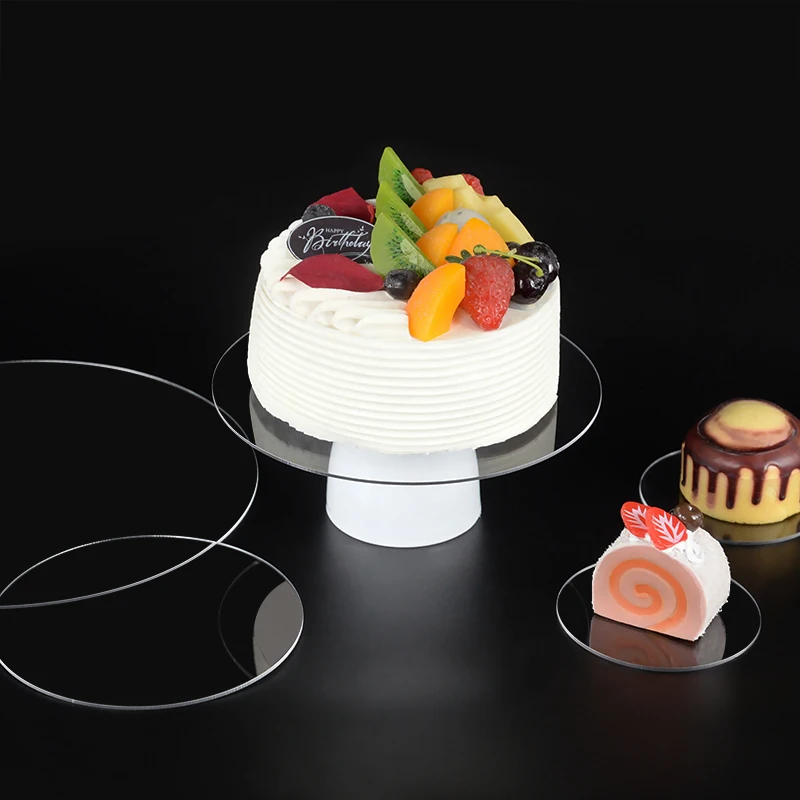 10/15/20/25cm Round Acrylic Cake Tray Circle Reusable Transparent DIY Art Cake Tool Tray Stand Baking Decoration Accessories