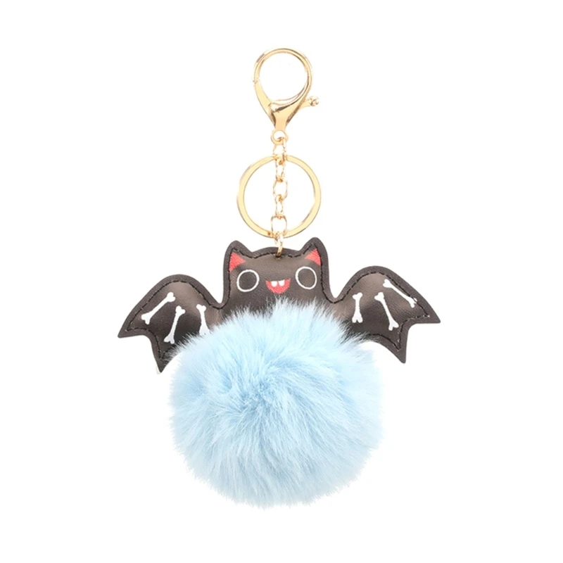 

16FB Halloween Bat Keychain Animal Keychain Plush Ball Keyring Charm