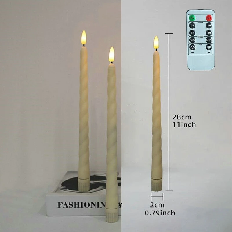 6 Pack 11 Inch 3D Flickering LED Taper Candle Light Battery Operated Spiral Candle Lamp for Table Decoration, 28cm